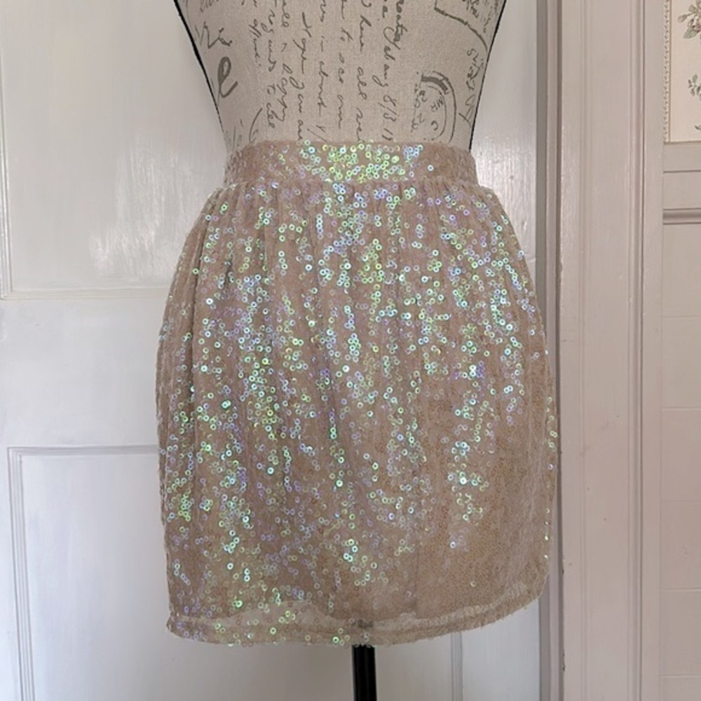 BCBGENERATION Nude Sequined Mini Skirt